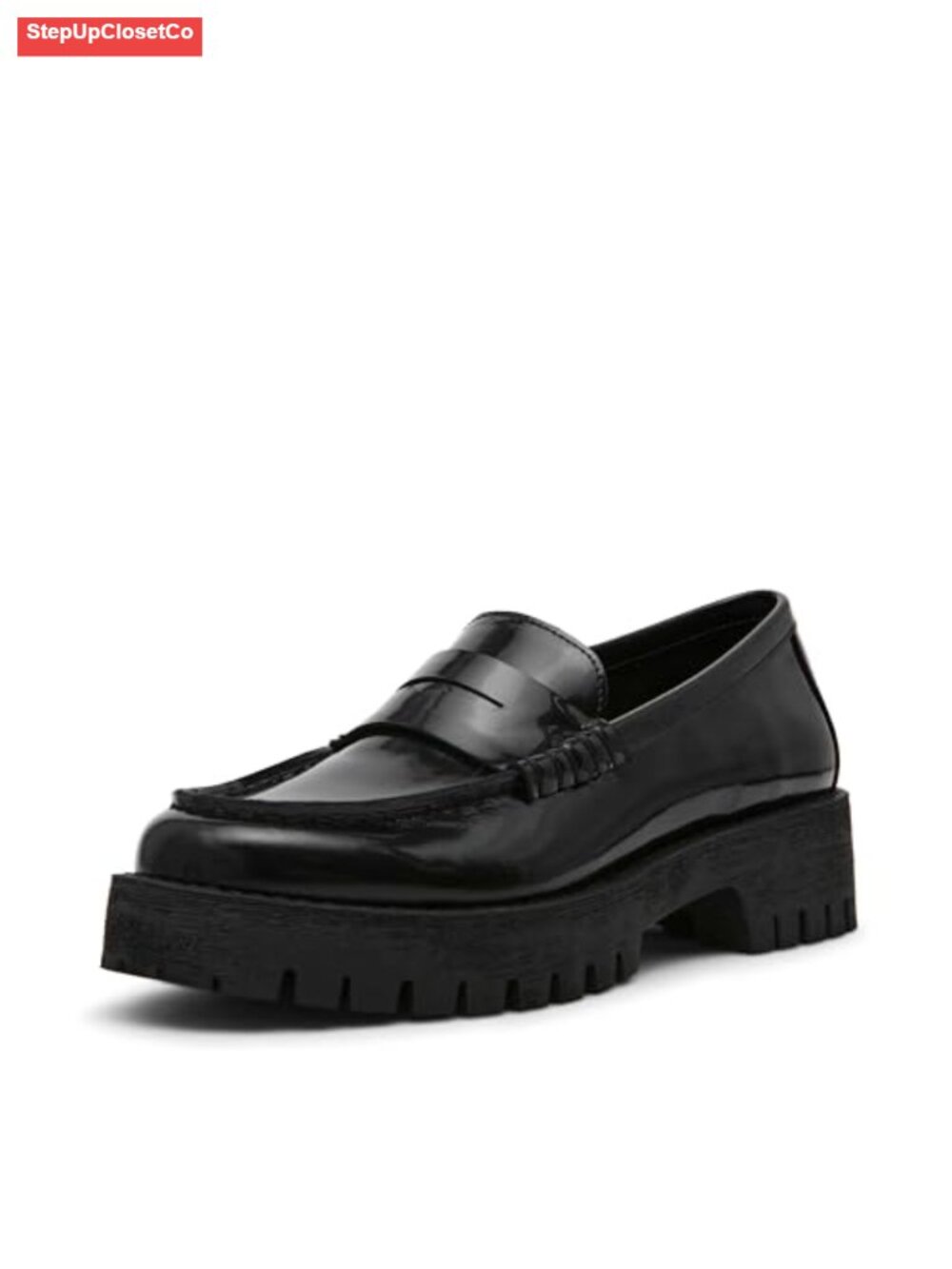 Genuine Leather Round Toe Platform Loafers Block Heel Slip-On